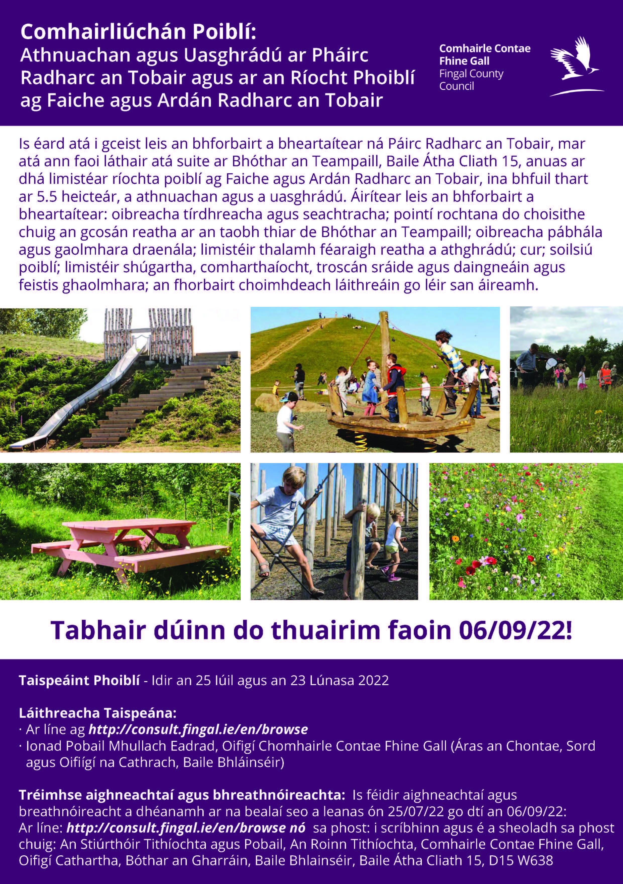 Rejuvenation and Upgrade of Wellview Park Bilingual Flyer Gaeilge