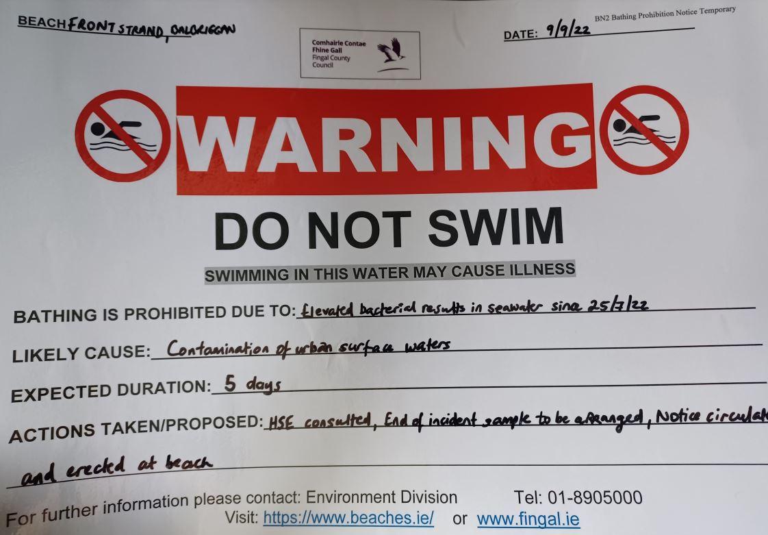 Do not Swim notice remains for Balbriggan