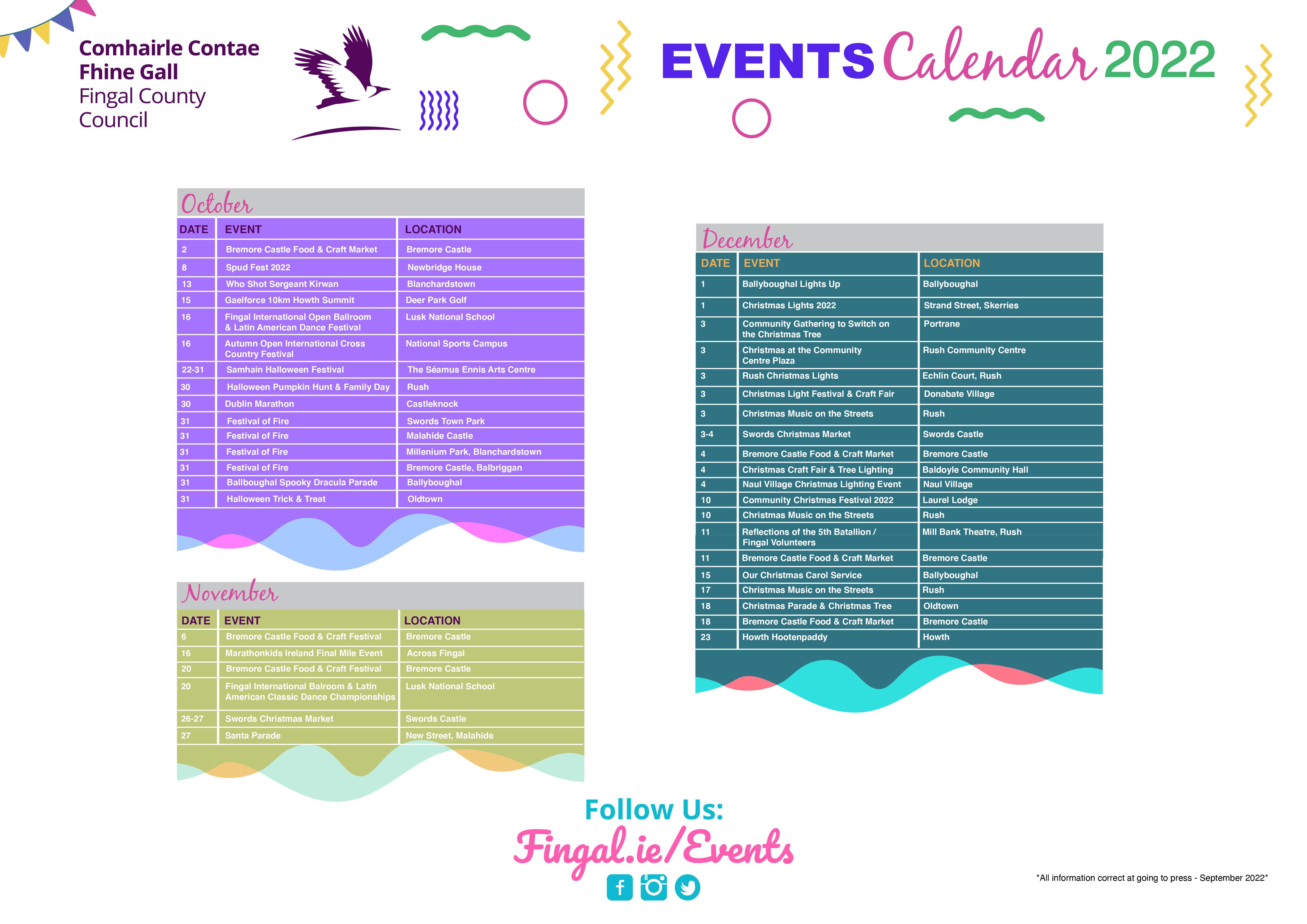 Events Calendar October- December