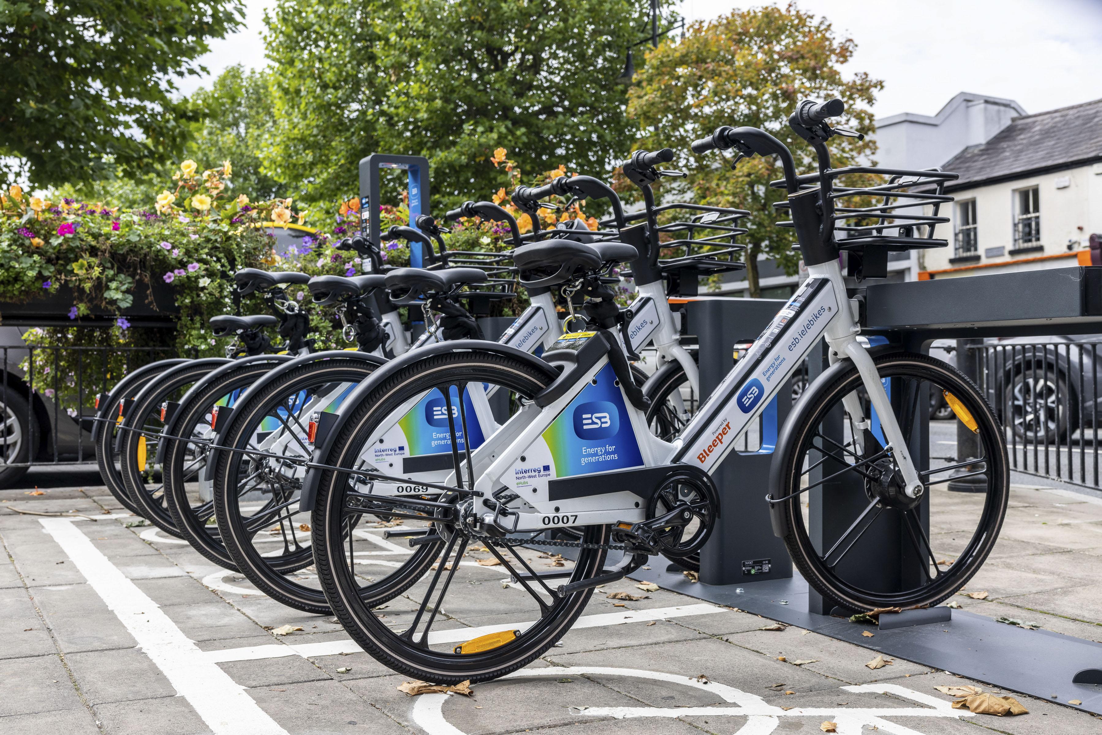 Row of ebikes in rack