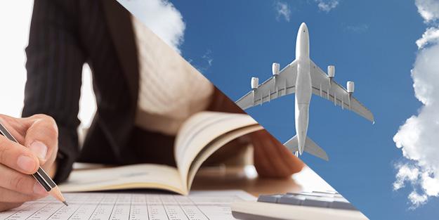 Woman reviewing documents. Plane.