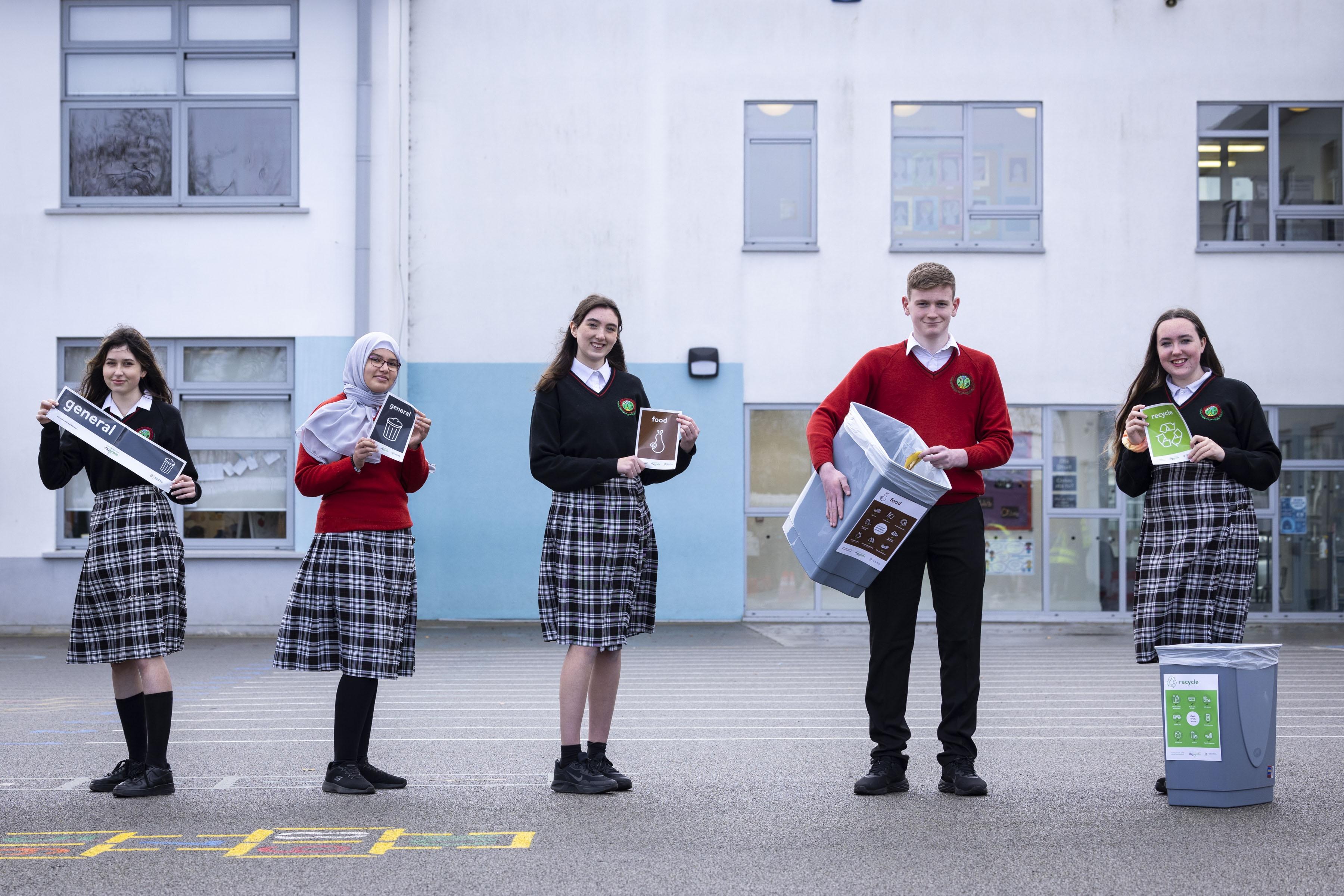 Photograph taken of pupils from Luttrellstown Community College launching the ‘Sorted - How to Reduce, Segregate and Manage School Waste’ videos.