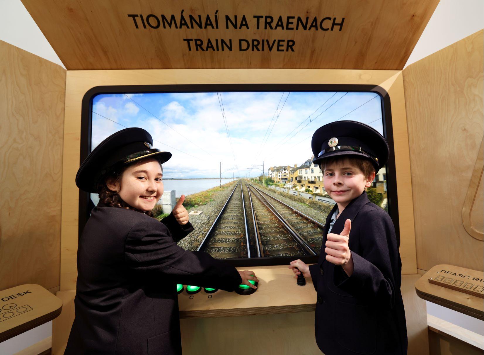 Pupils from St Andrew's and Oliver Plunkett's Schools in Malahide enjoying driving a train