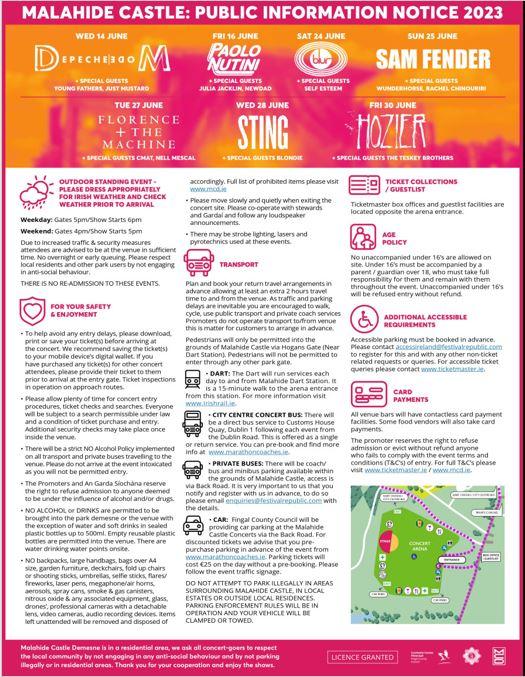 Music fans should look to take public transport to Malahide