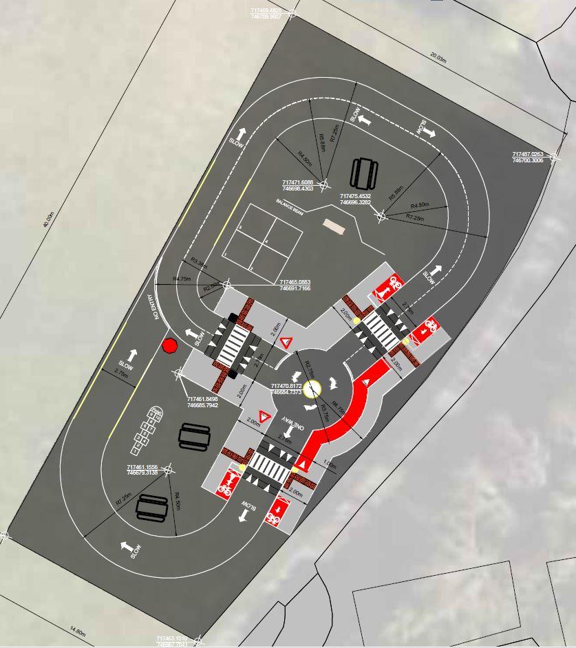 Technical drawing for learn 2 cycle track overhead elevation