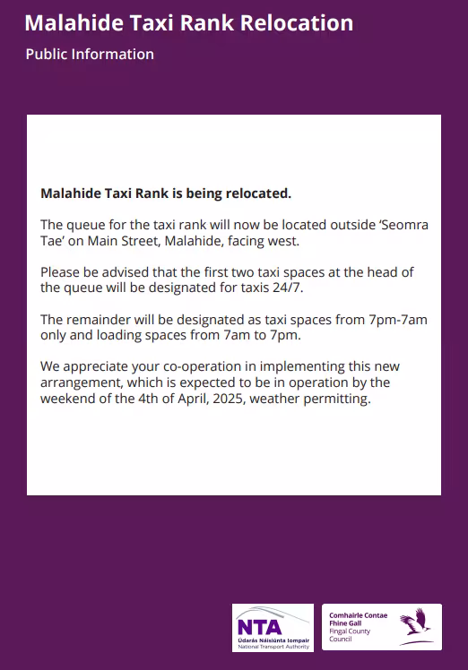 Malahide Taxi Rank Leaflet
