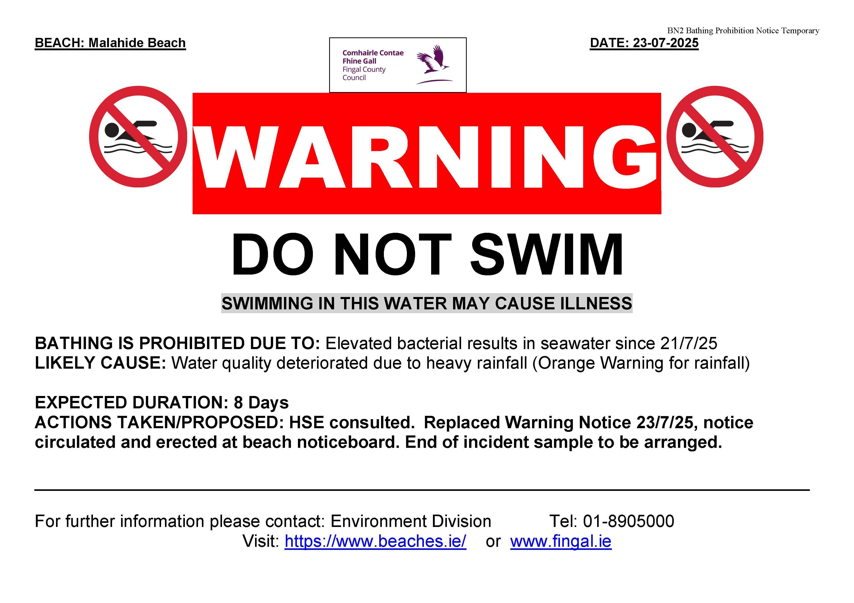Do not swim Malahide