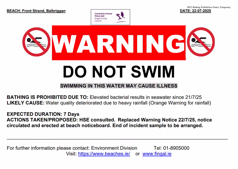 Do not swim notice for Balbriggan
