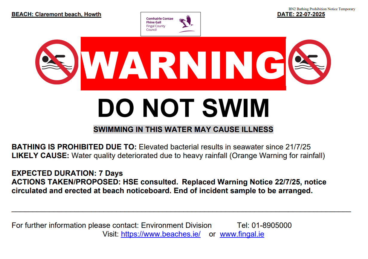 Do not swim notice for Claremont