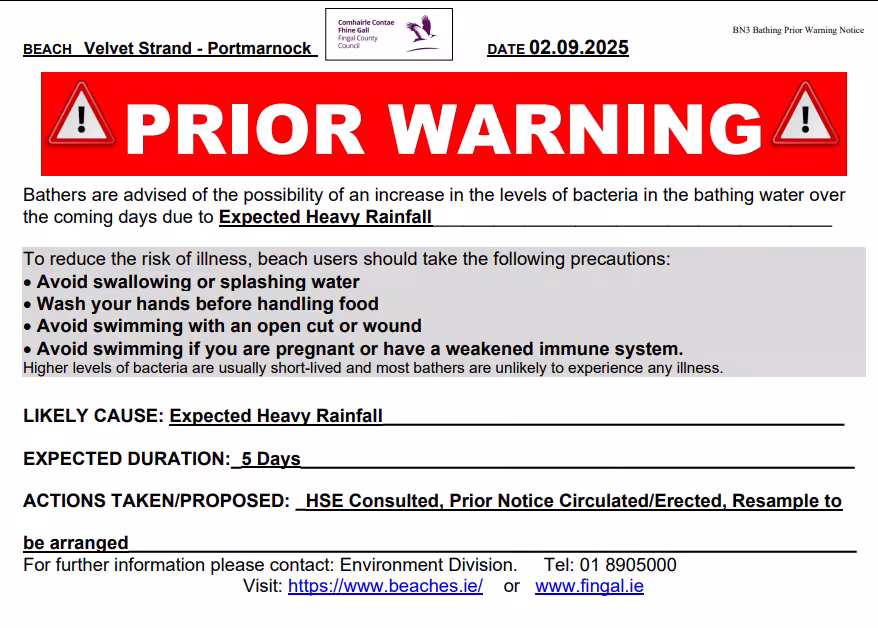 Portmarnock Prior Warning Notice 3rd Sept