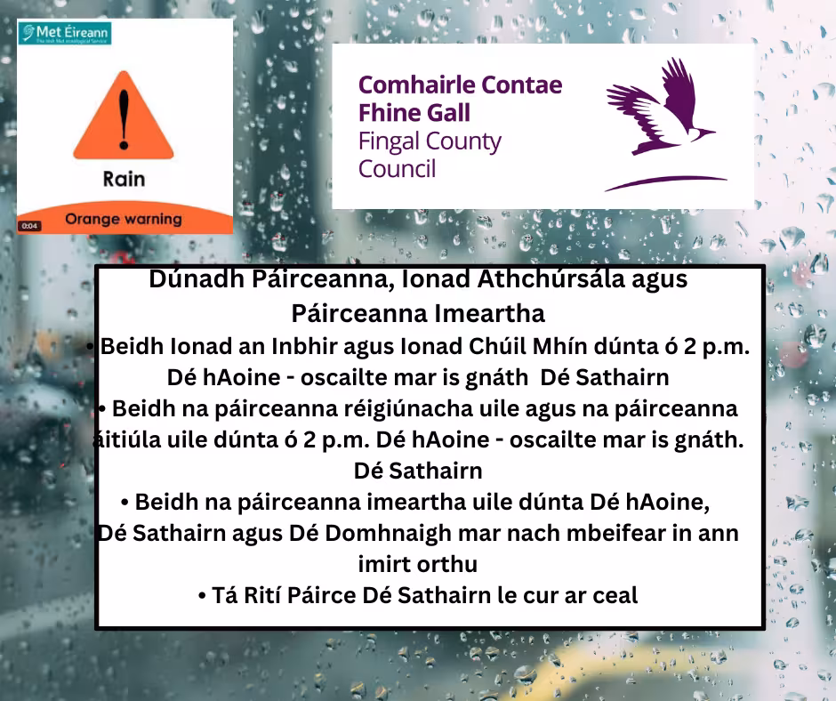 Weather warning November 25 Gaeilge