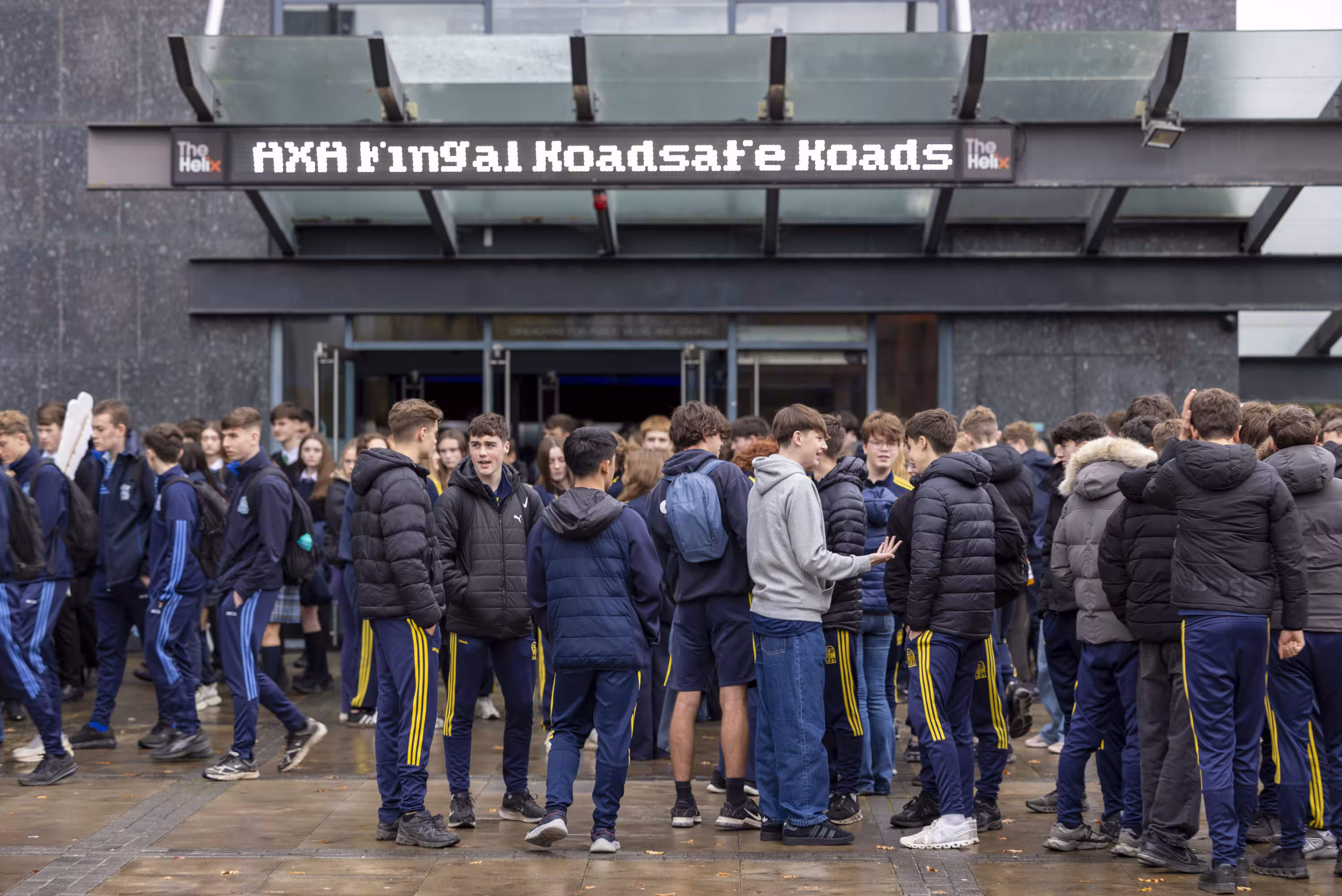 Crowds gather outside the Helix for Axa Roadsafe Roadshow 2025