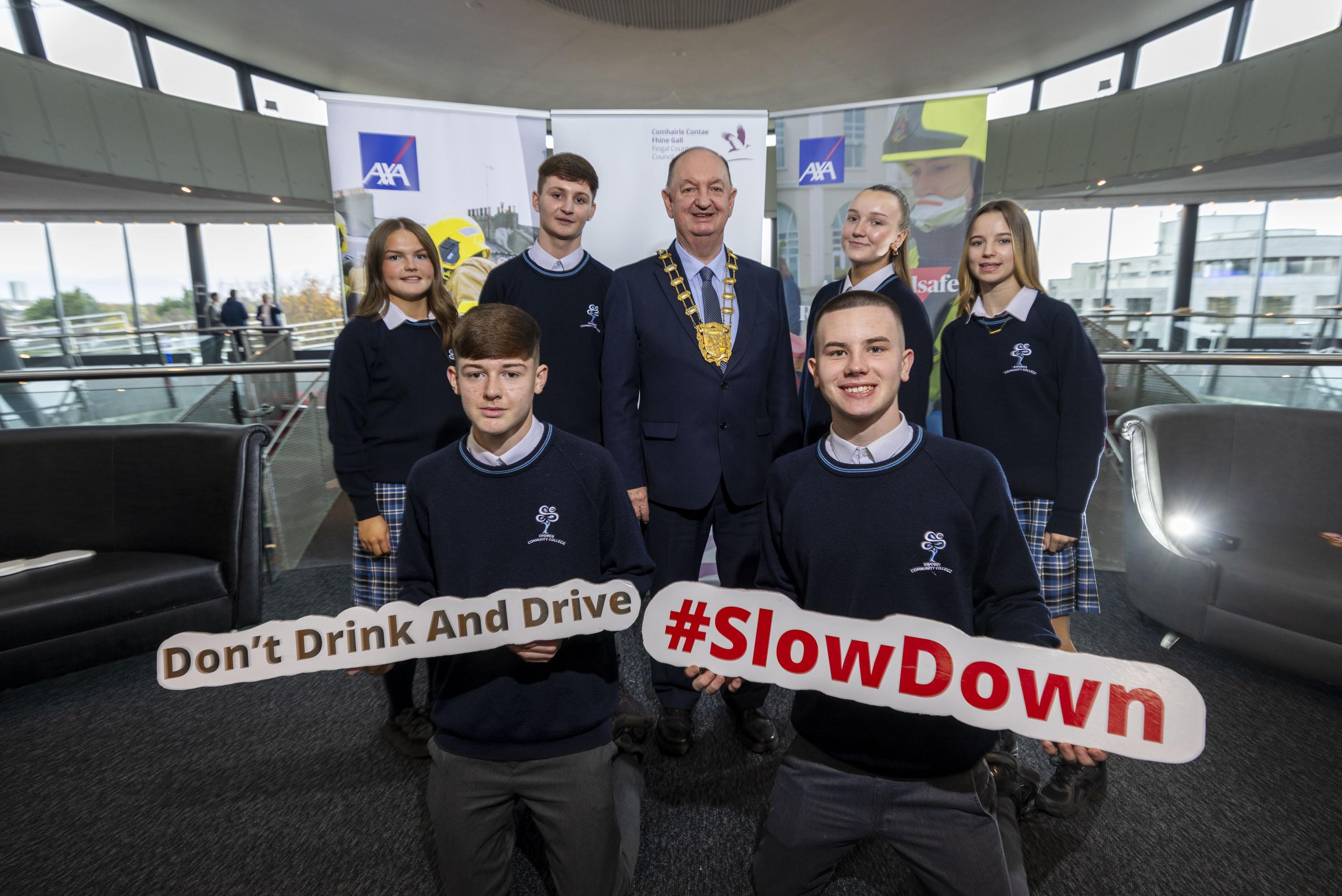 Mayor with students from Swords Community College