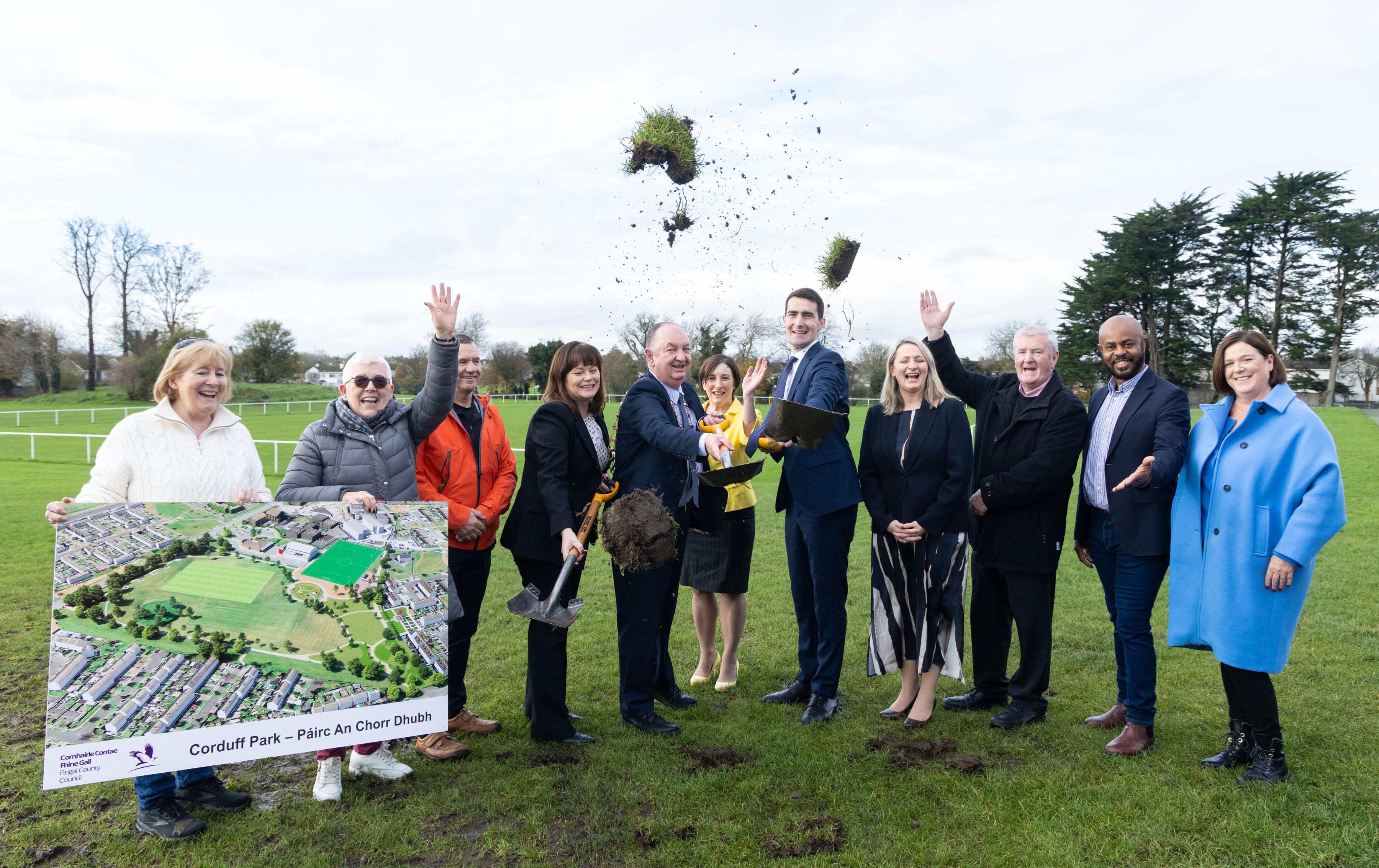 Mayor, Minister, Chief Exec and local representatives have put the first spades in to transform Corduff PArk