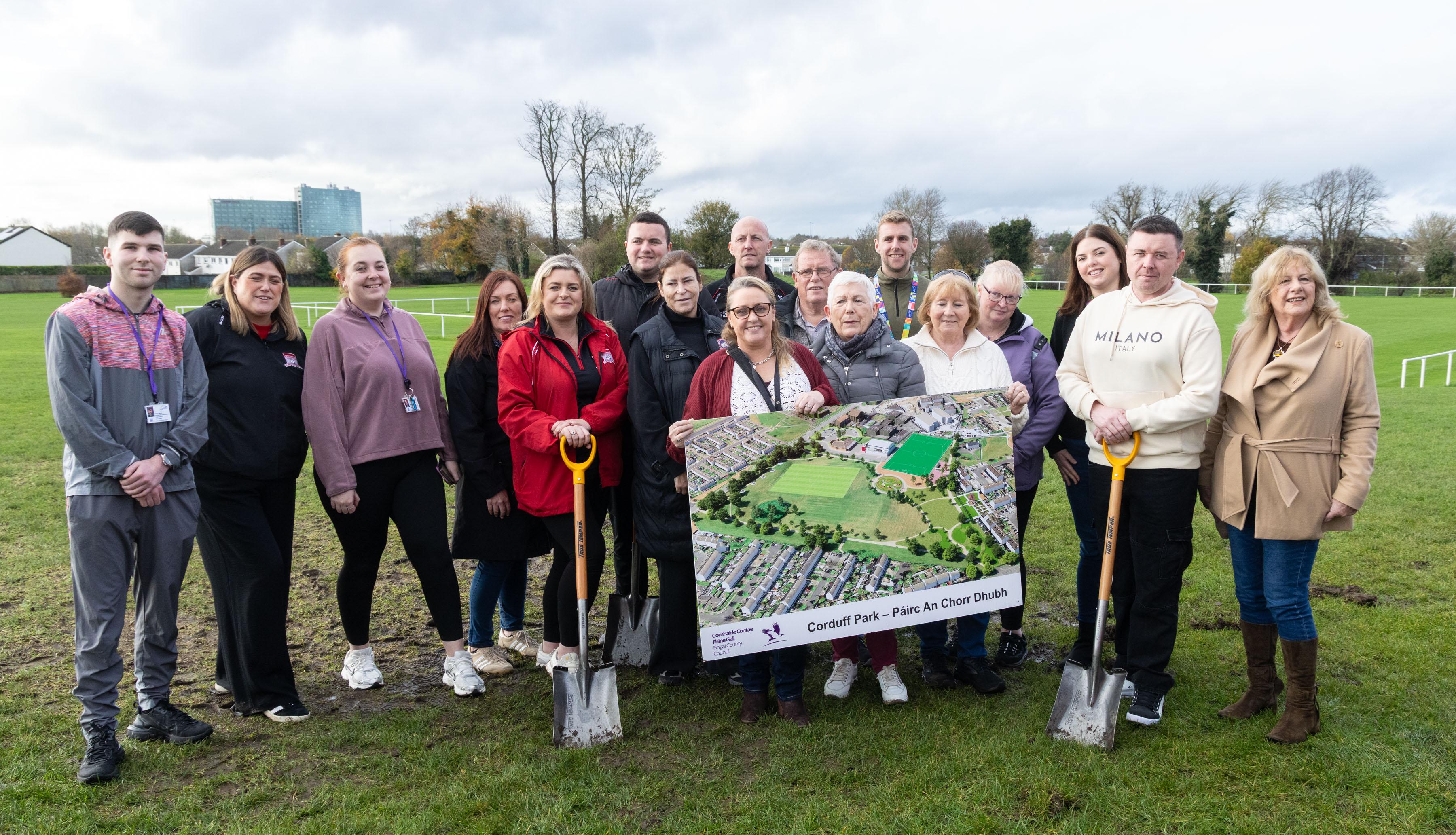 Local representatives, including Corduff FC have put the first spades in to transform Corduff PArk