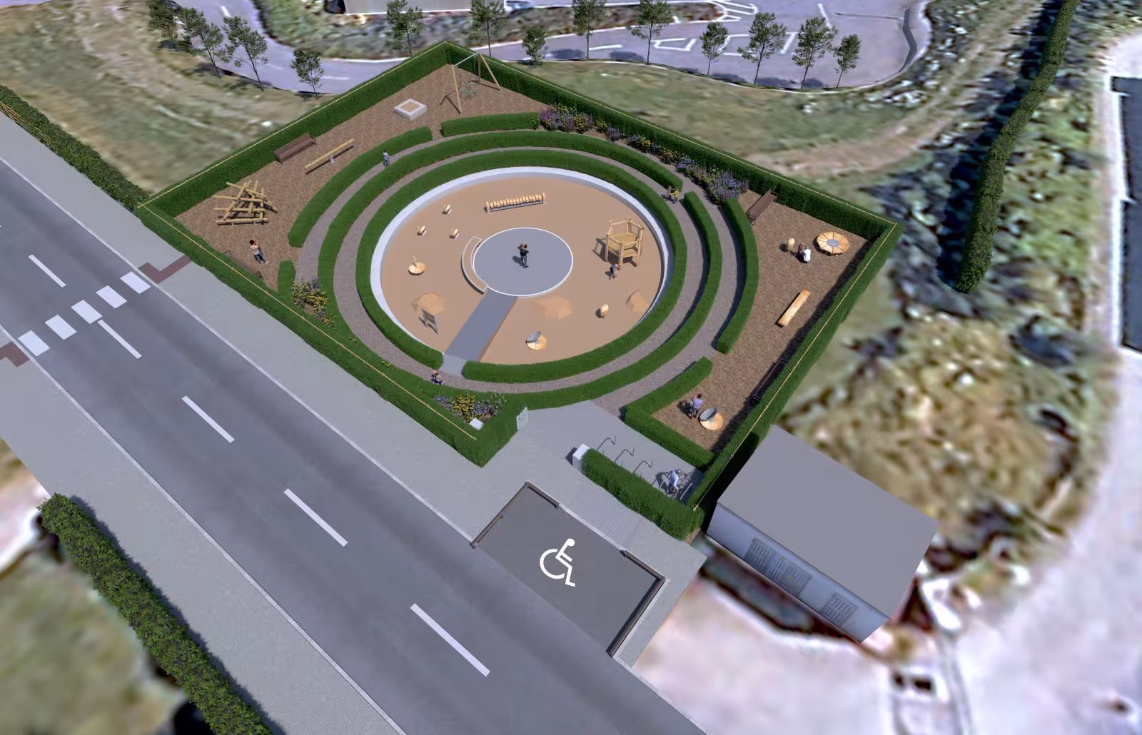 CGI aerial image of the proposed play space for Loughshinny