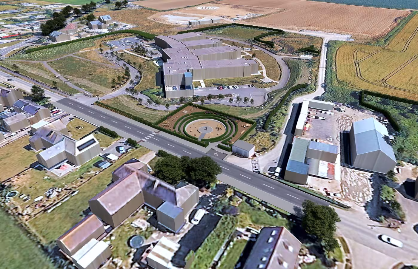 A aerial image of the proposed play space for Loughshinny in CGI