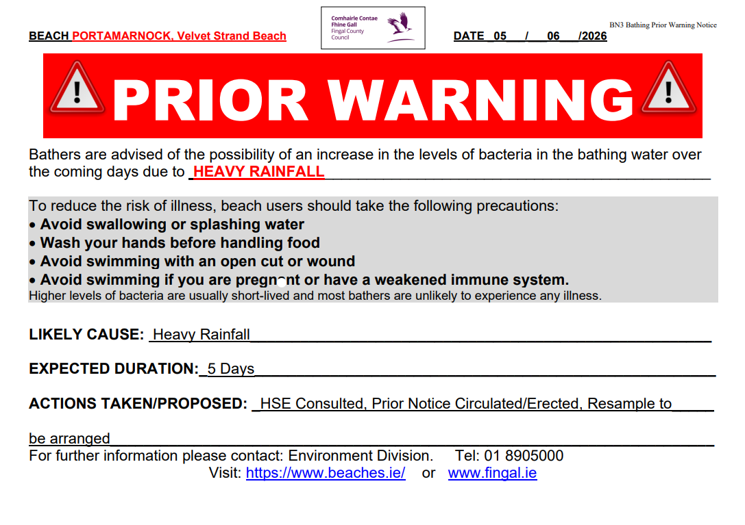 Portmarnock Prior Warning Notice June 2026