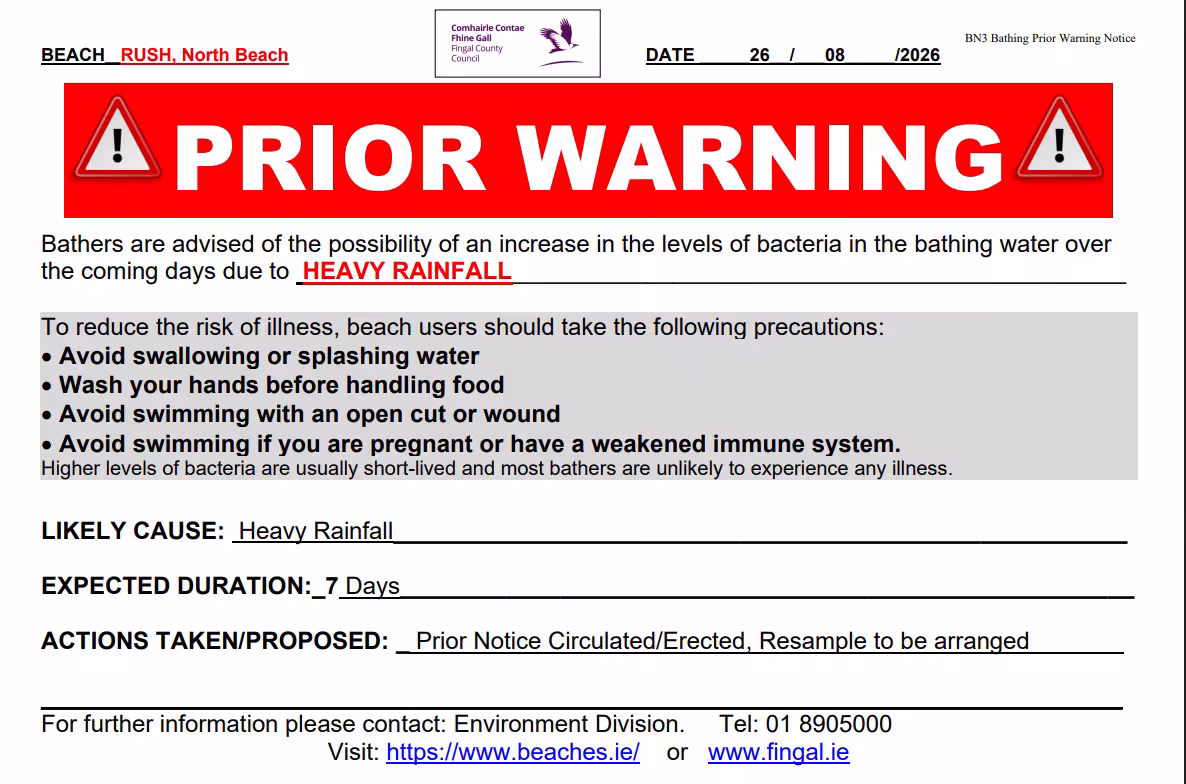 Prior warning Rush North 260826